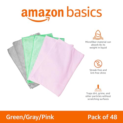 Microfiber Cleaning Cloths (Green/Gray/Pink / 48-Pack)