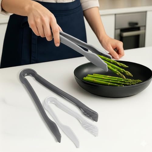 3 Piece Plastic Tong Set (Dark Gray, Gray, White)