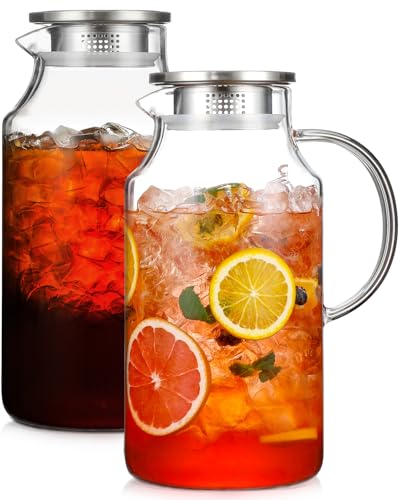 2 Pack 1 Gallon thickened Glass Pitcher with Lid and Spout (Clear / 128 Ounces)