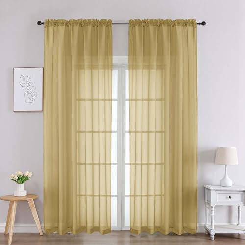 Gold Sheer Curtains 90 Inches Long 2 Panels (Gold / 59"W x 90"L (Pack of 2))
