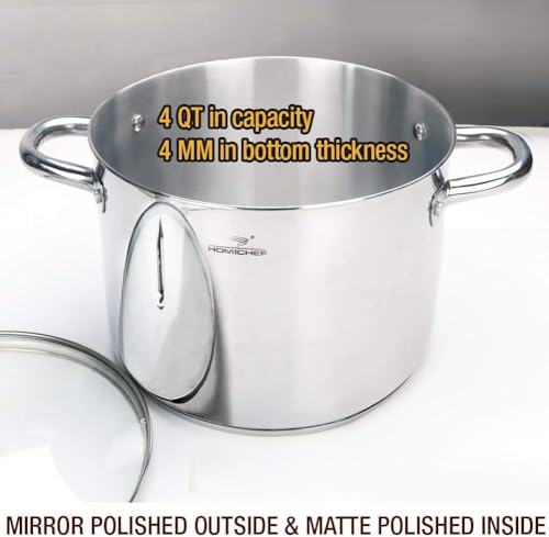 Small Stock Pot 4 Quart Nickel Free Stainless Steel (Shiny Silver - Mirror Polished Stainless Steel / 4 Quarts)