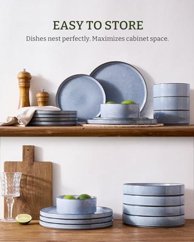 Annecy 12 Piece Stoneware Dinnerware Set (Reactive Blue / Service for 4 (Standard Dinner Set))