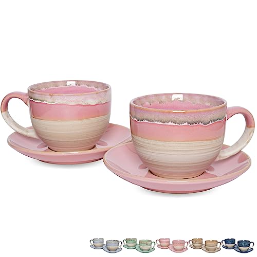 Ceramic Cappuccino Cup and Saucer Set of 2 (Pink)