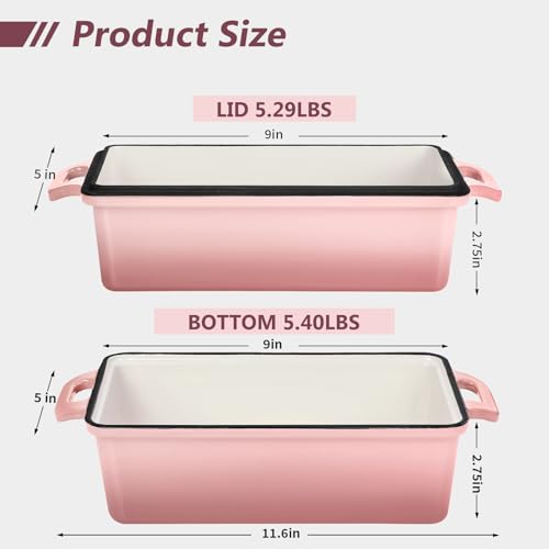 Enameled Cast Iron Bread Loaf Pan with Lid (Pink)