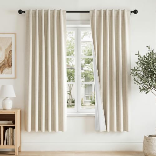 Cream Linen Blackout Curtains 72 Inches Long for Bedroom (Cream / 52"W x 72"L (Pack of 2))