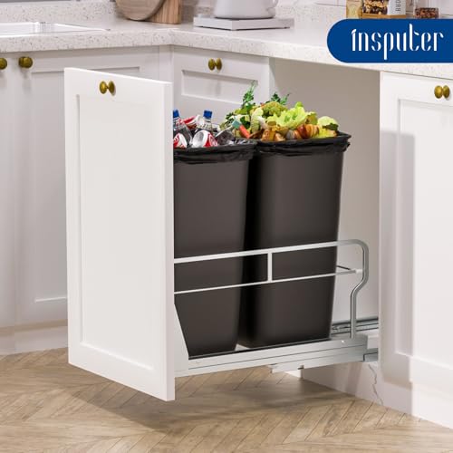 Dual Pull Out Trash Can Under Cabinet with Soft (Double / Silver)
