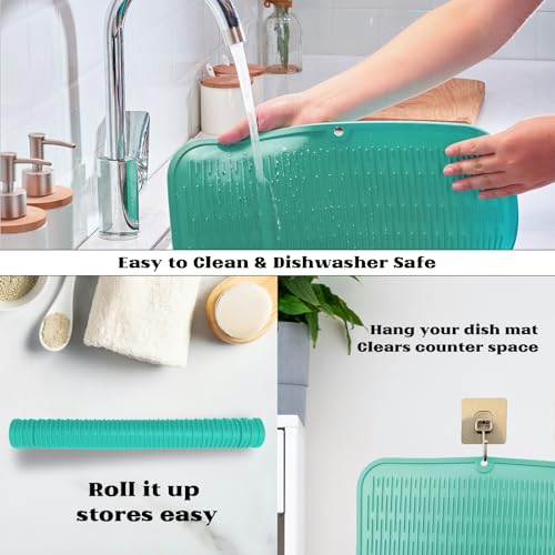 Oversized Silicone Dish Drying Mat for Kitchen (Mint Green / 18" x 16")