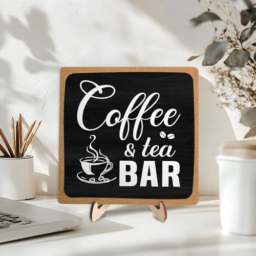 Coffee Bar Sign Plaque Decor (Black&Grown / 5.9 x 5.9 x 0.32 inches)