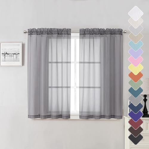 Grey Sheer Curtains 45 Inch Long 2 Panels (Charcoal Grey / 40"W x 45"L (Pack of 2))