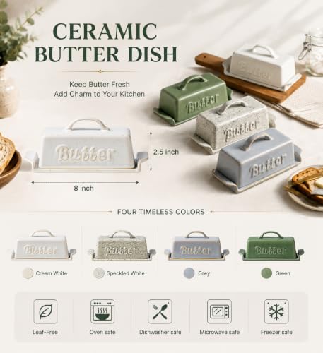 Butter Dish Butter Dish with Lid for Countertop & Refrigerator (Cream White)
