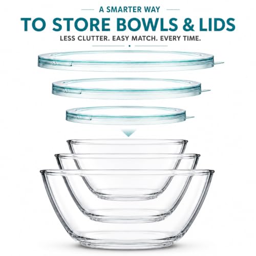 Glass Mixing Bowls with Lids Set (3 Pack Clear Blue)
