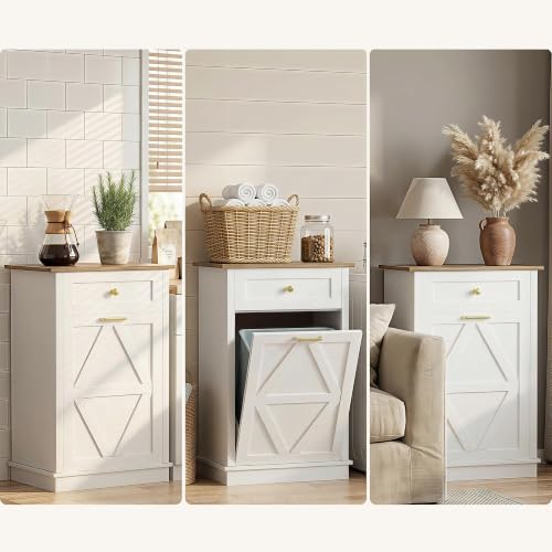 10 Gallon Tilt Out Trash Cabinet with Drawer (White / 10 Gal)