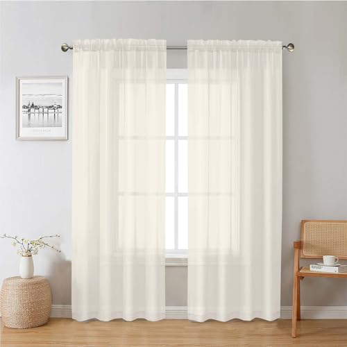 Ivory Sheer Curtains 78 Inches Long 2 Panels (Ivory / 42"W x 78"L (Pack of 2))