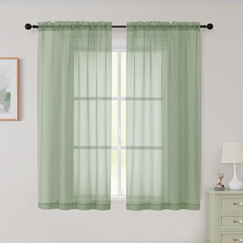Sheer Sage Green Curtains for Bedroom Living Room 54 Inch Length 2 Panels Set (Sage Green / 42"W x 54"L (Pack of 2))
