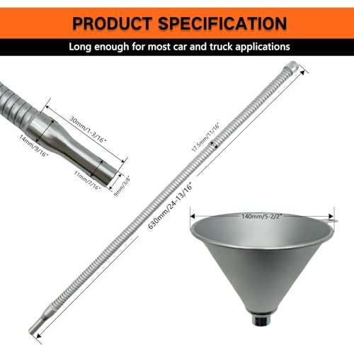 24.8" Steel Bendable Universal Spout Funnel with Filter for Automotive Oils