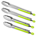 304 Stainless Steel Locking Kitchen Tongs (9" & 9" & 12" & 12" / Green)