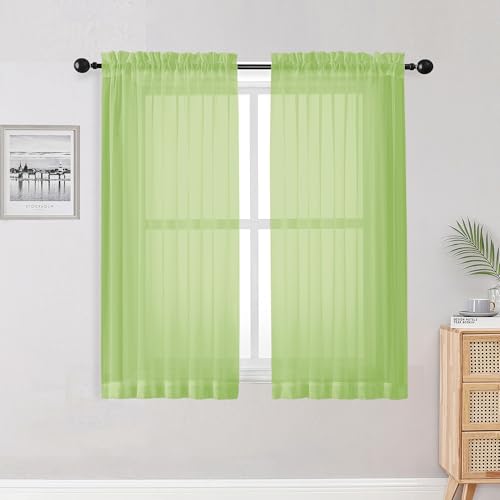 Lime Sheer Curtains for Bedroom Living Room 54 Inch Length 2 Panels Set (Lime Green / 42"W x 54"L (Pack of 2))