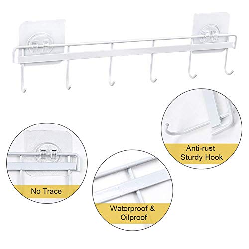 Adhesive Wall Hooks Rack Kitchen Rail (White)