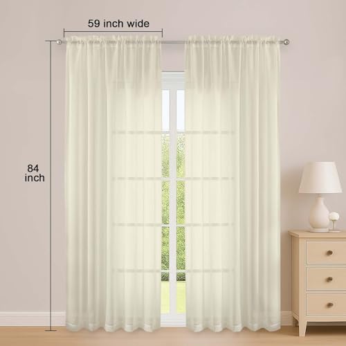 Cream Sheer Curtains 84 Inches Long 2 Panels Set for Living Room (Cream / 59"W x 84"L (Pack of 2))
