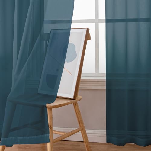 Dusty Blue Short Sheer Curtains 45 Inch Length for Small Windows (Dusty Blue / 42"W x 45"L (Pack of 2))