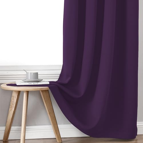 100% Blackout Curtains for Bedroom 63 Inches Long 2 Panels Set (42"W x 63"L (Pack of 2) / Royal Purple)
