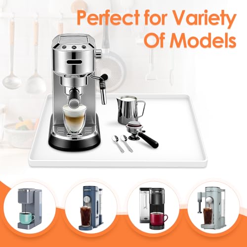 Silicone Coffee Maker Mat with Lip for Countertops (White / 15.7'' x 11.8'')
