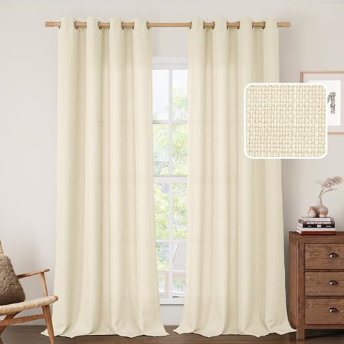 Beige Polyester Curtains 84 Inch Length for Living Room (52"W x 84"L (Pack of 2) / Silver Grommet-light Beige)