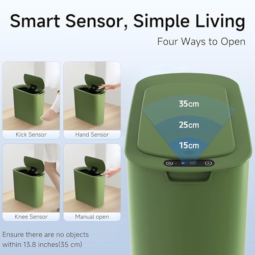 Automatic Motion Sensor Bathroom Trash Can with Lid (Green)