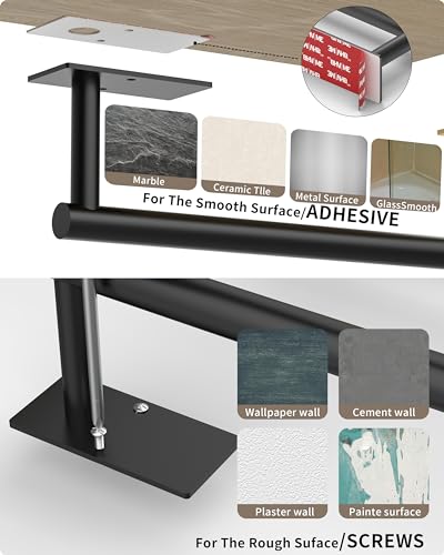 Black Paper Towel Holder Under Cabinet with 2 Hooks Self Adhesive (Black / Holder+2 Hooks)
