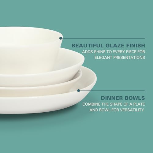 Summer Shades 16 Piece Plates and Bowls Dishes Service for 4 Porcelain Dinnerware Set (White (White Summer Shades) / Service for 4 (16pcs))