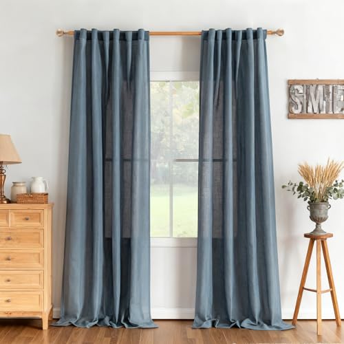 96 Inches Semi Sheer Sliding Door Curtains Farmhouse Light Filtering Window Curtain Drapes for Patio Living Room (50"W x 96"L (Pack of 2) / Dusty Blue-new)
