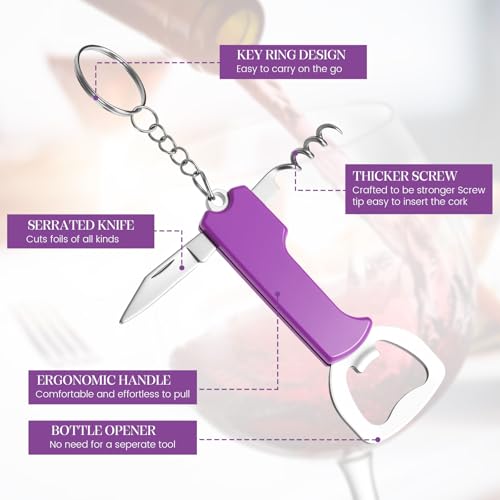 24 Pcs Wine Bottle Opener Keychains Bulk (Purple)