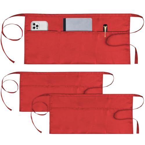 Server Apron Waitress Apron with 3 Pockets (Red)
