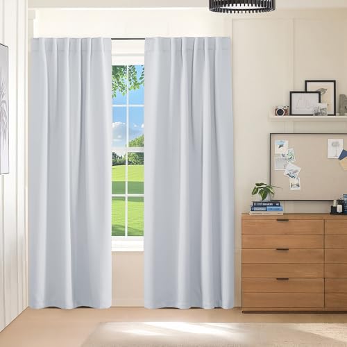 Back Tab and Rod Pocket Blackout Curtains for Living Room (Greyish White / 70"W x 84"L (Pack of 2))