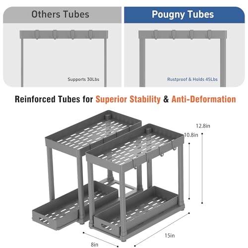 2 Pack Pull Out Storage Organizers (Grey PRO / 12.8IN)