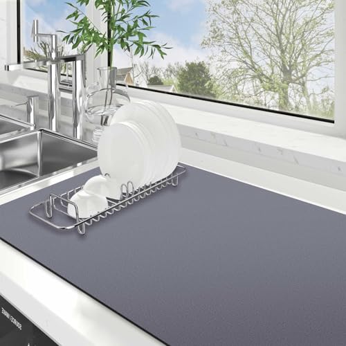 Dish Drying Mat Absorbent Dish Drying Mats for Kitchen Counter 18"x 36" (Classic Grey / 36" x 18")