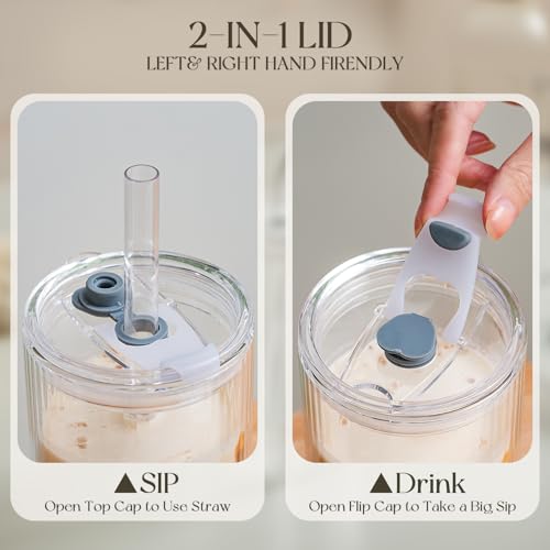 28 oz Double Wall Glass Tumblers Set of 2 (Ribbed)