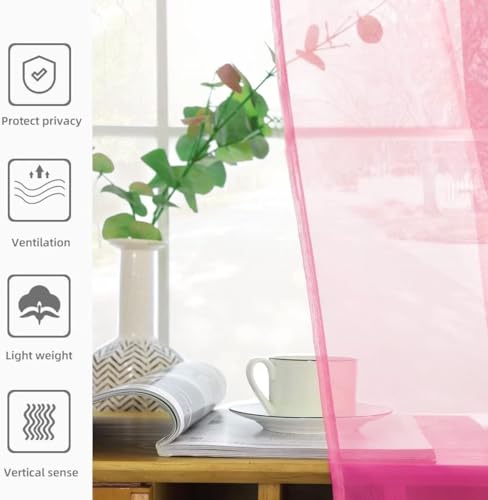 Solid Sheer Rod Pocket Curtain Voile Draperies 2 Panels White Beige Black Grey Ivory 70 Inch Width 72 Inch Long 1 Pair for Kitchen Bedroom Children Living Room Yard (Pink / 70"W x 72"L (Pack of 2))