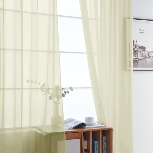 Basic Rod Pocket Sheer Voile Window Curtain Panels Sage Green 1 Pair 2 Panels 52 Width 96 Inch Long for Kitchen Bedroom Children Living Room Yard（Sage Green (Sage Green / 52"W x 96"L (Pack of 2))