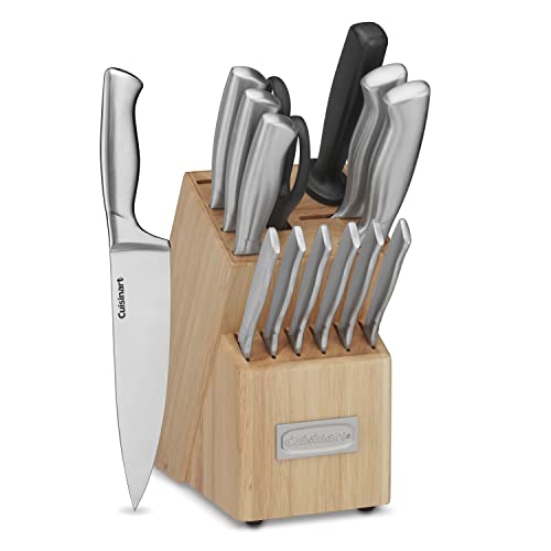 Professional Block Knife Set 15pc Cutlery Knife Set with Steel Blades for Precise Cutting (Natural)