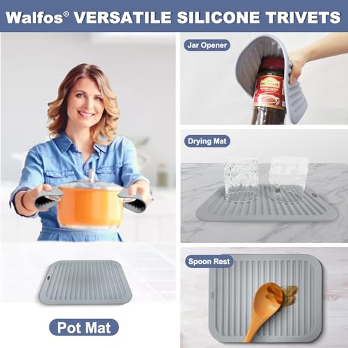 Silicone Trivets for Hot Pots and Pans (9x12in, 2 Gray Rectangle)