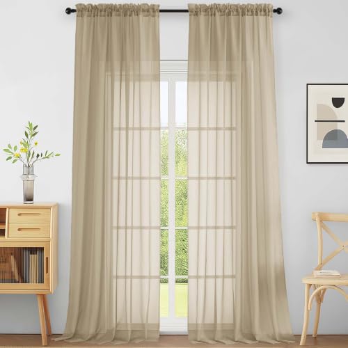 Extra Wide Taupe Sheer Curtains 120 Inches Long (59"W x 120"L (Pack of 2) / Taupe)