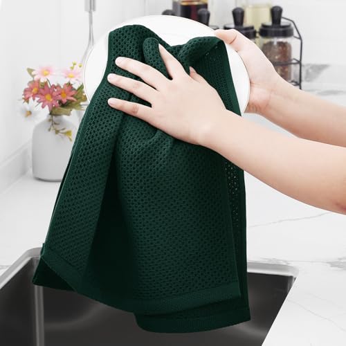 100% Cotton Waffle Weave Kitchen Dish Towels 12 (Blackish Green / 13 X 28 - 12 Pack)
