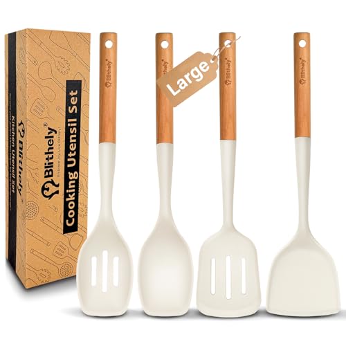 4PCS Silicone Cooking Spatula and Spoons Set (Cream White)