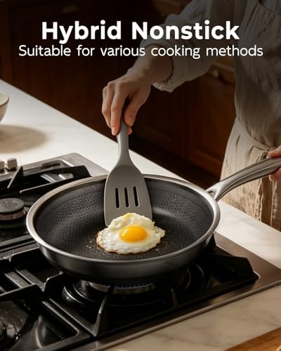 8, 10, 12 Inch Stainless Steel Frying Pan Set, Honeycomb Hybrid Nonstick Skillet for Induction & All Cooktops, PFAS/PFOA/PTFE Free, Oven Safe 500°F, Silver