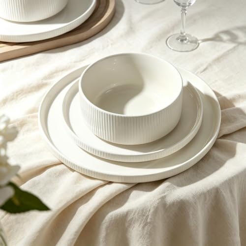 Stoneware Dinnerware Sets for 4 (Cream White / 4-Set(12pcs))
