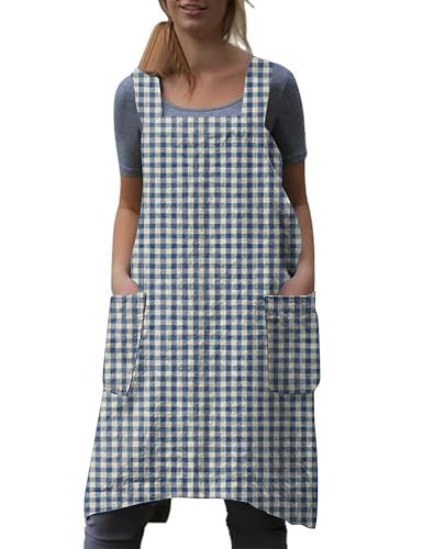 Women's Plaid Cross Back Apron with Large Pockets Home Kitchen (Medium / Plaid4)