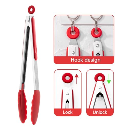 12 Inch Kitchen Tongs (12", Red)