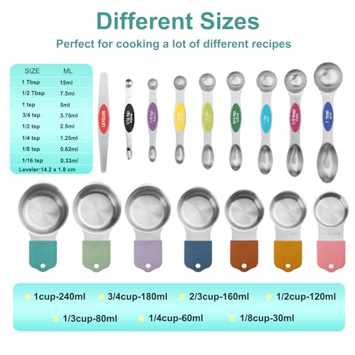 16 Pcs Magnetic Measuring Cups and Spoons Set (Silvery-16pcs)