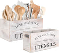 2 PC Wooden Utensil Holder (White 2PC)